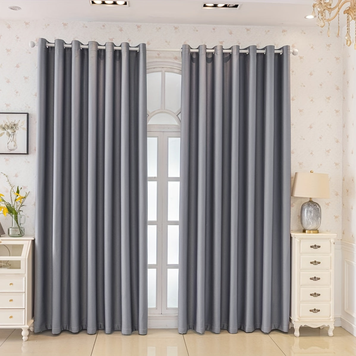 Rideaux occultants gris épais en polyester pour salon et chambre (2 panneaux)