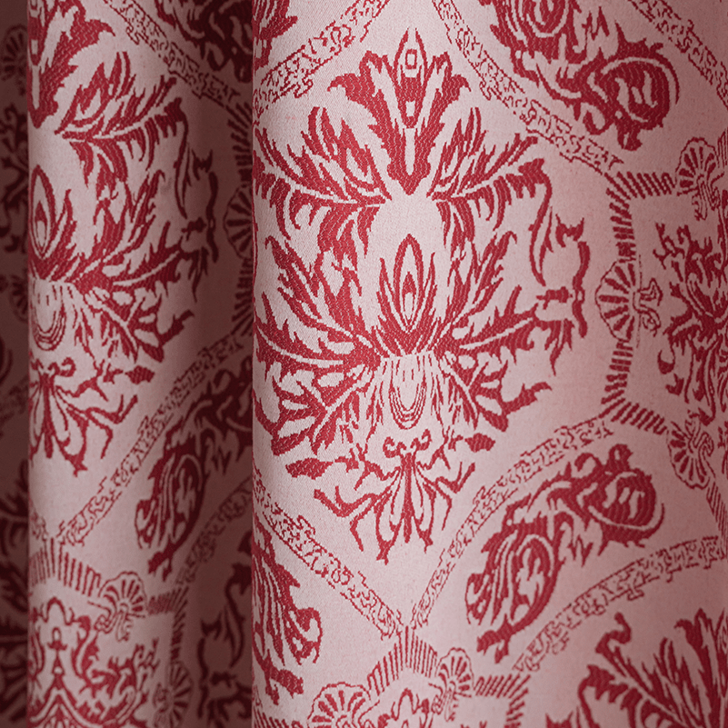 Rideau jacquard baroque rouge et rose tamisant à pampilles