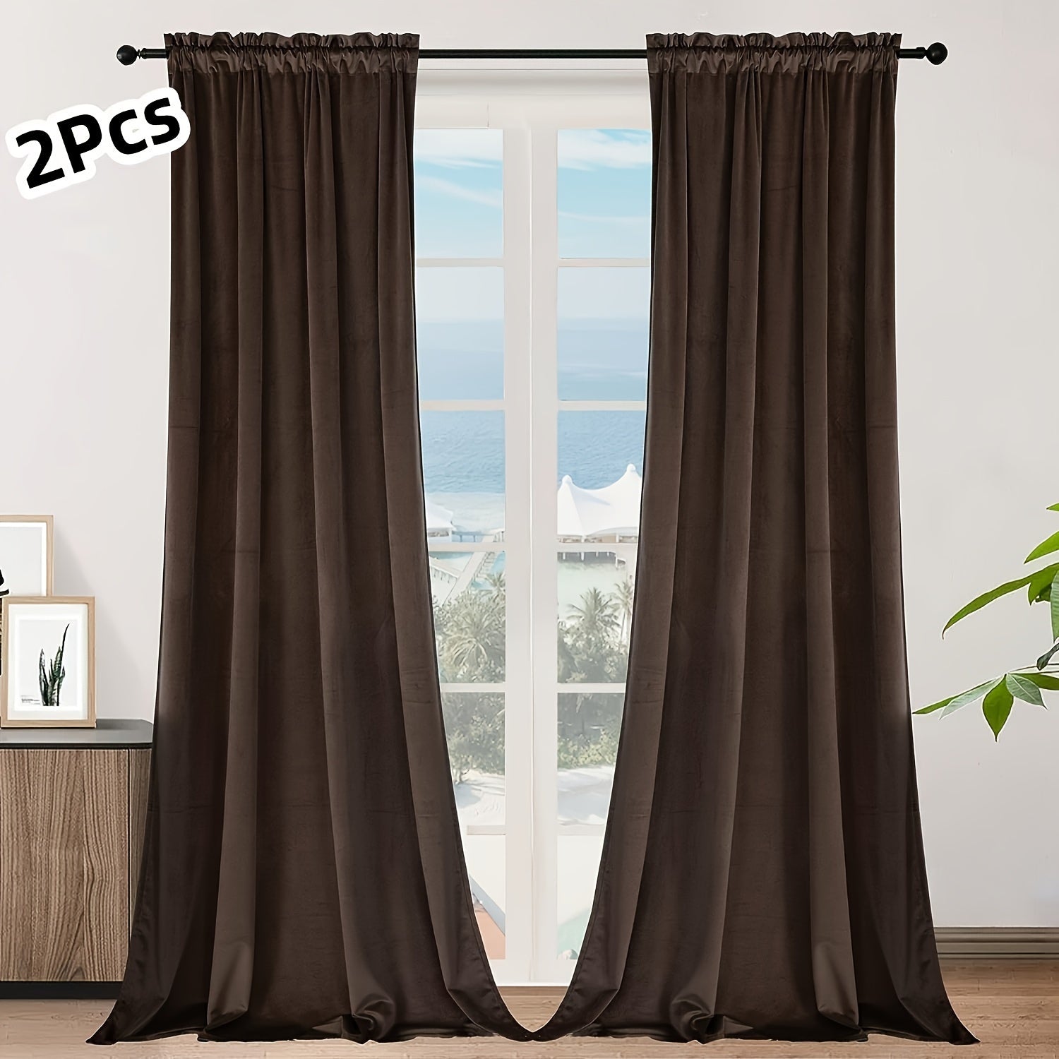 Rideaux tamisants unis en polyester effet flanelle pour chambre et salon (2 panneaux)