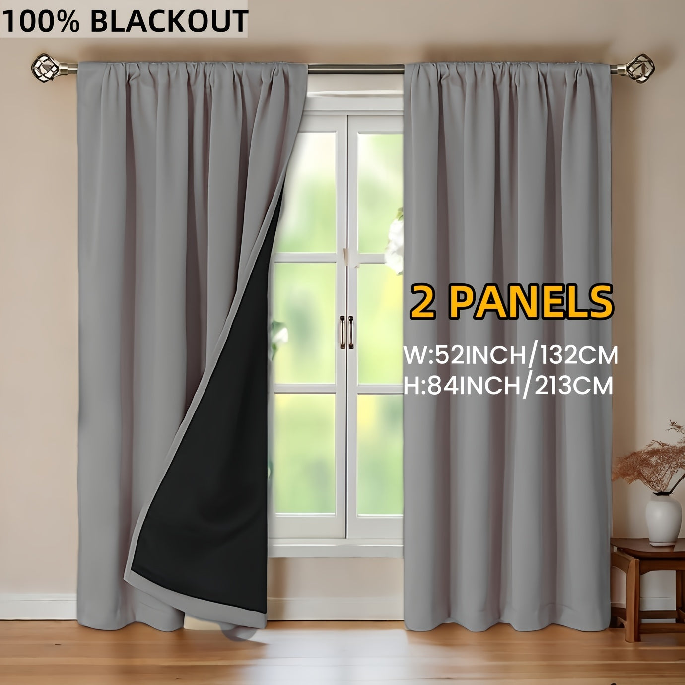 Rideaux occultants 100 % blackout à passe-tringle – lot de 2 panneaux pour chambre et salon