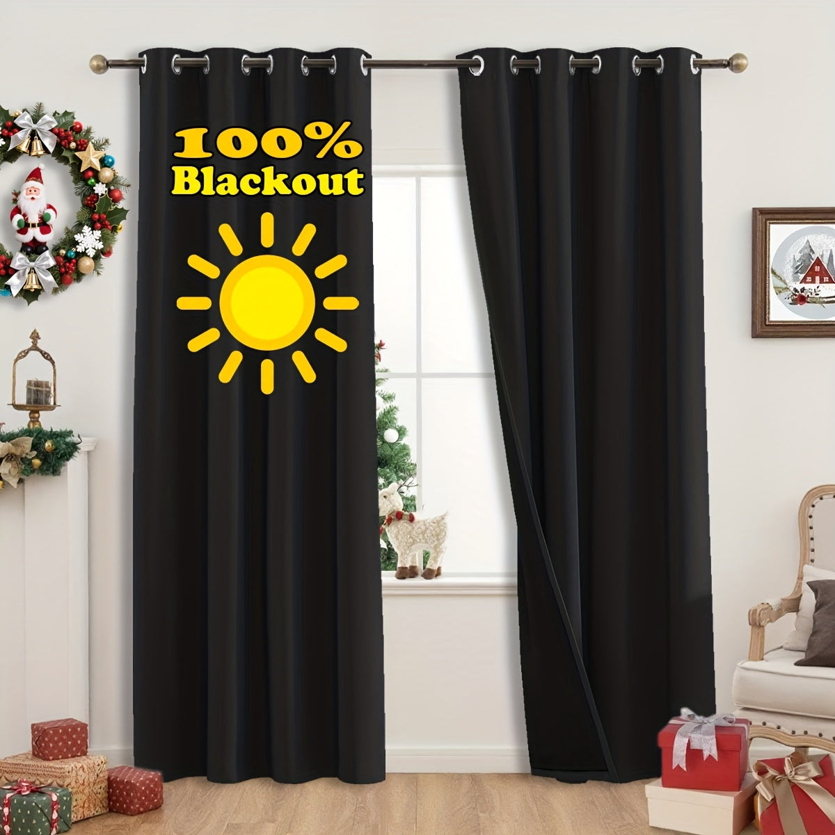 Rideaux occultants thermiques 100 % blackout à œillets – lot de 2 panneaux