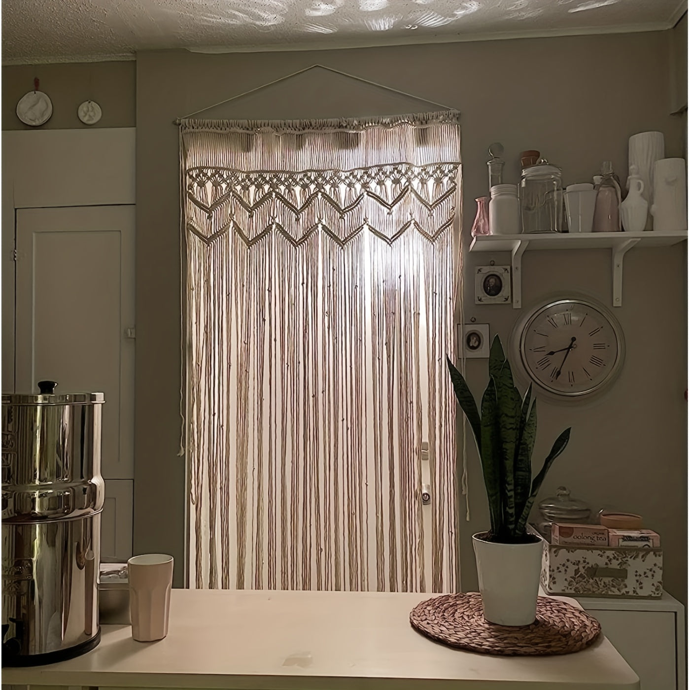 Rideau macramé bohème en coton ajouré pour porte ou fenêtre (1 panneau)