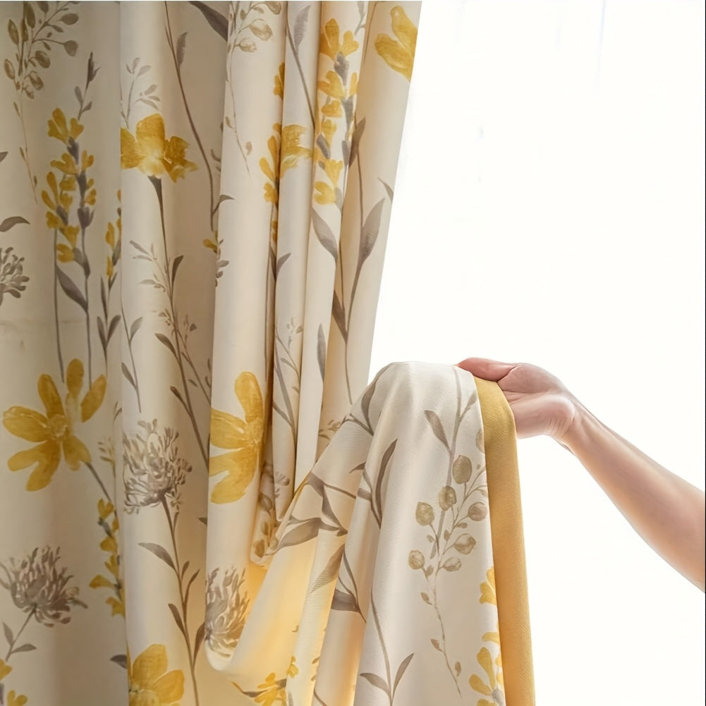 Rideau tamisant fleuri jaune style classique pour salon et chambre