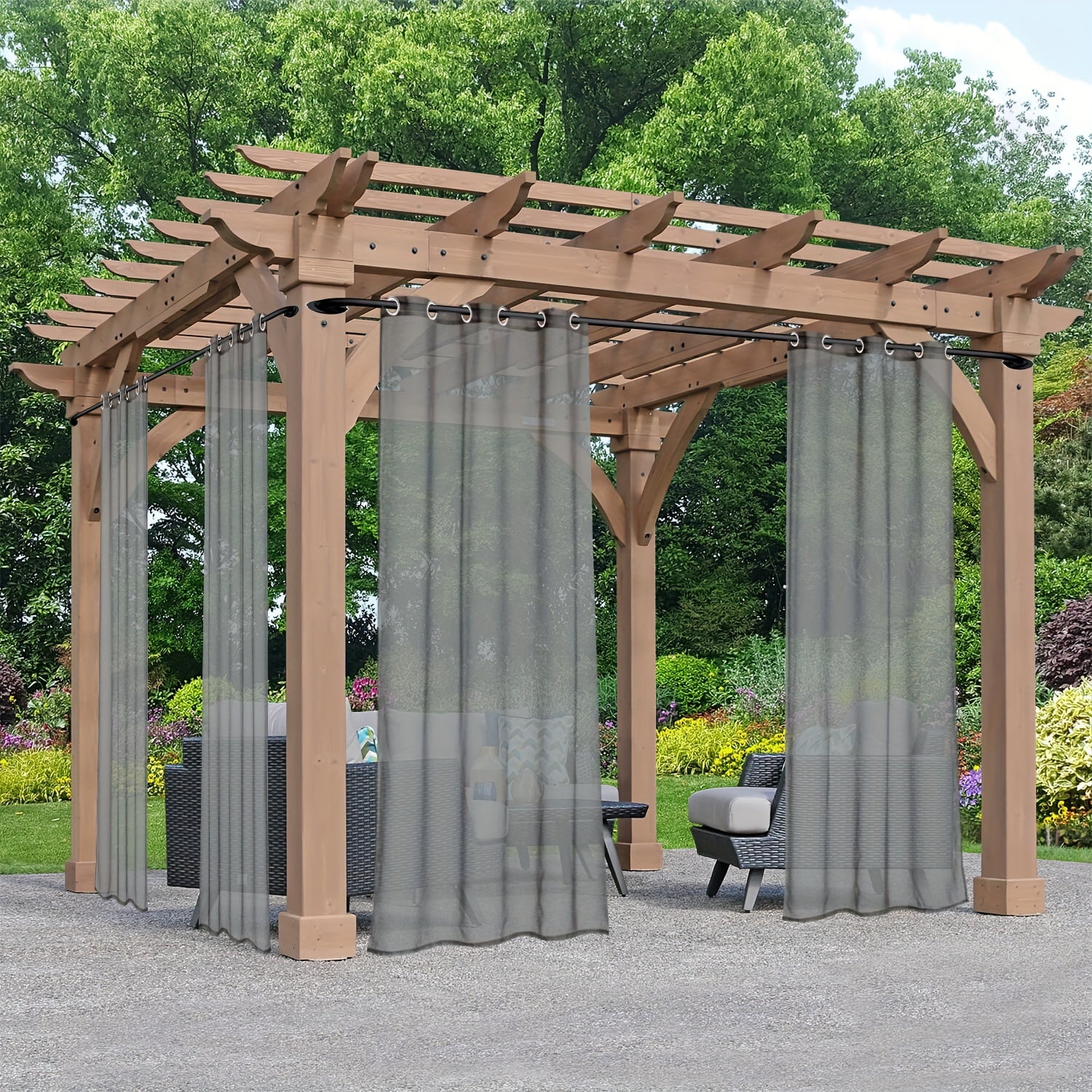 Rideaux voilage extérieur à œillets pour pergola et terrasse (2 panneaux)