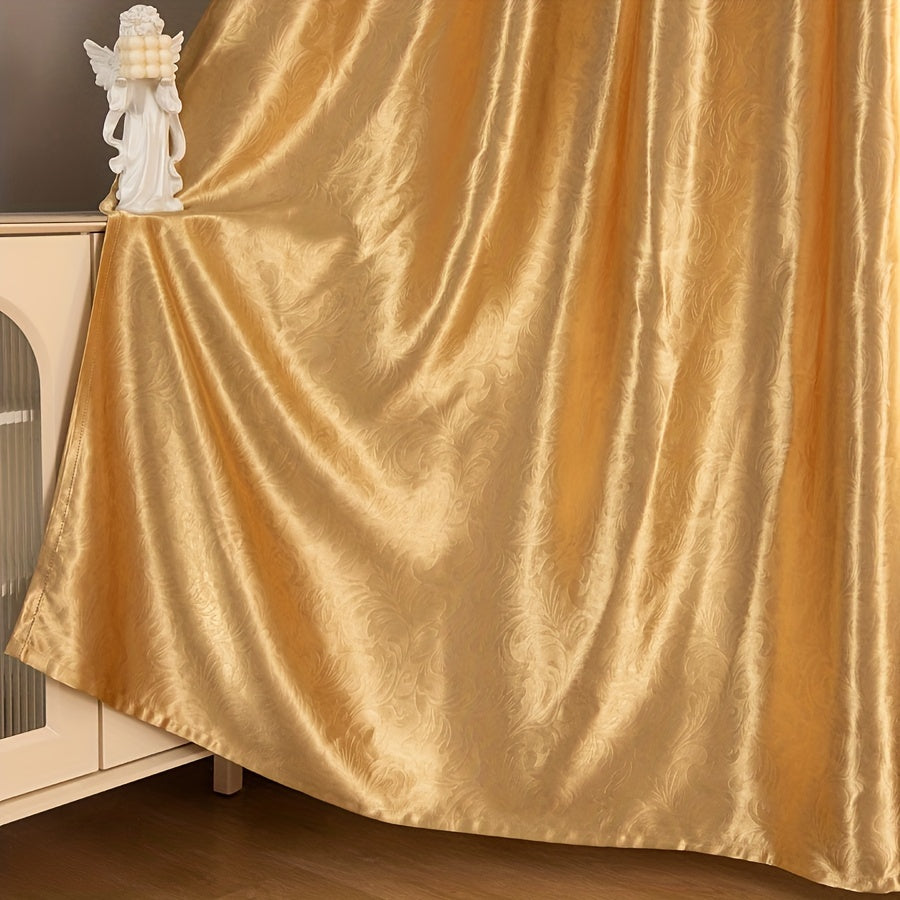 Rideaux occultants satin doré en polyester pour salon et chambre (2 panneaux)