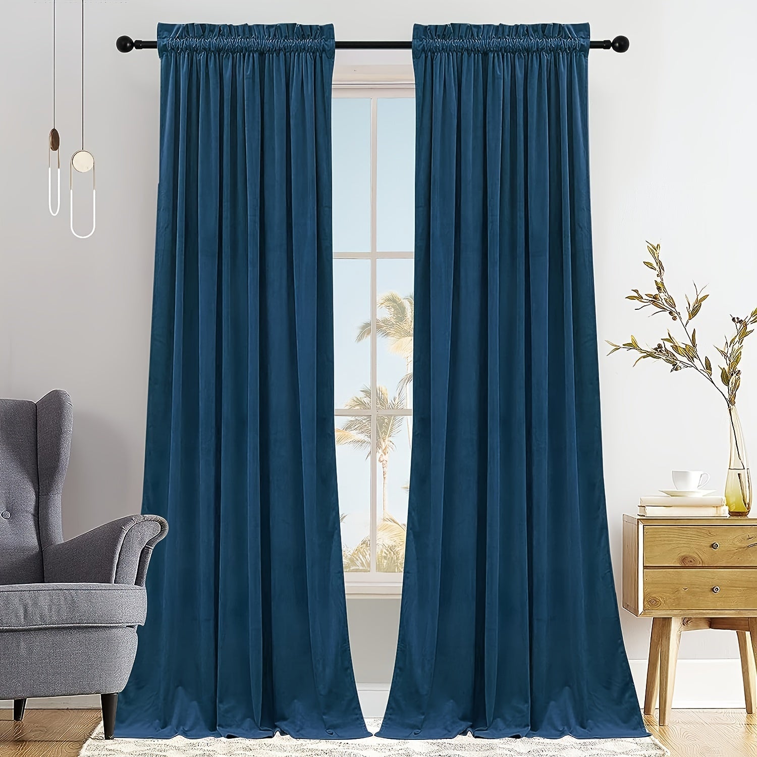 Rideaux tamisants unis en polyester effet flanelle pour chambre et salon (2 panneaux)