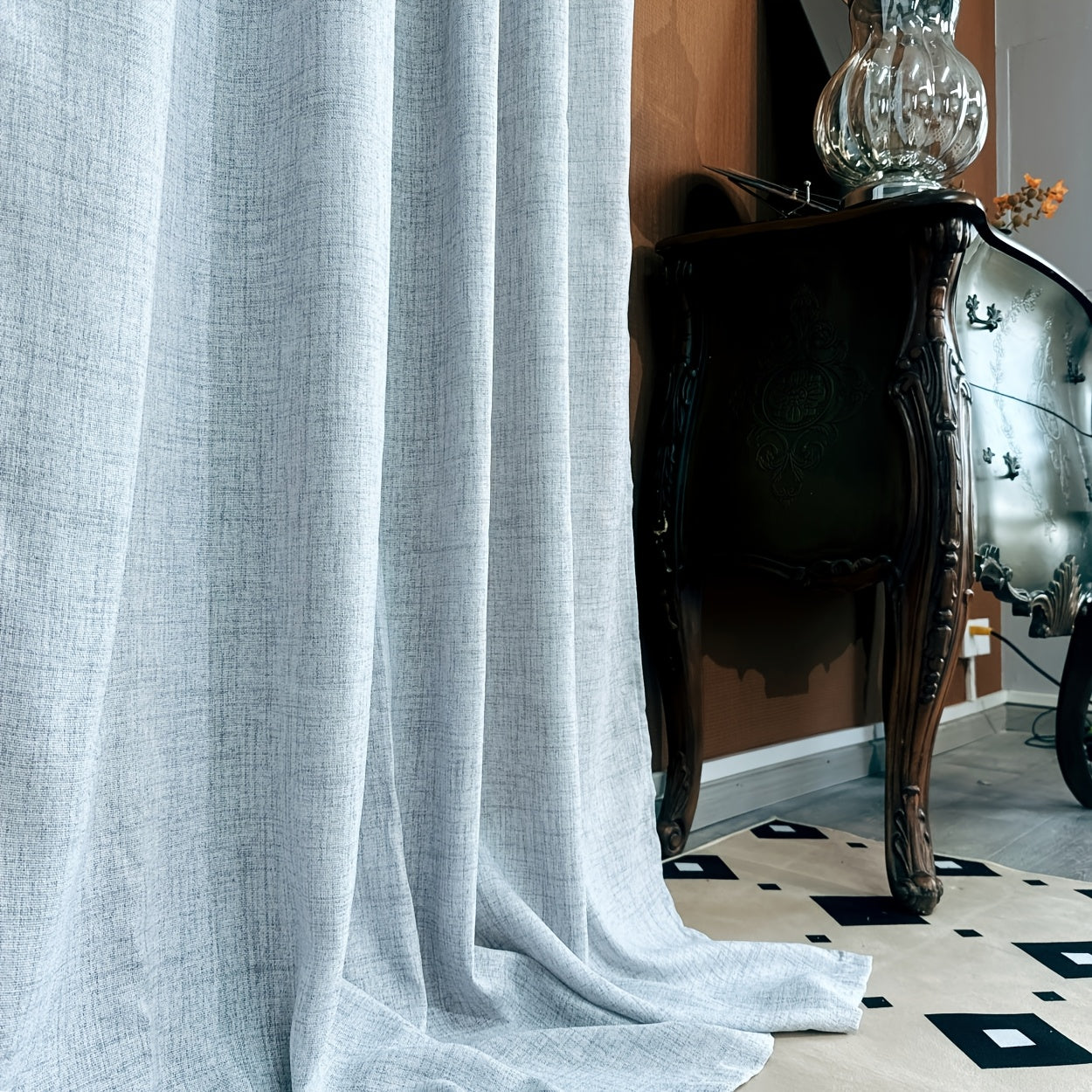 Rideaux tamisants effet lin unis en polyester pour salon et chambre (2 panneaux)