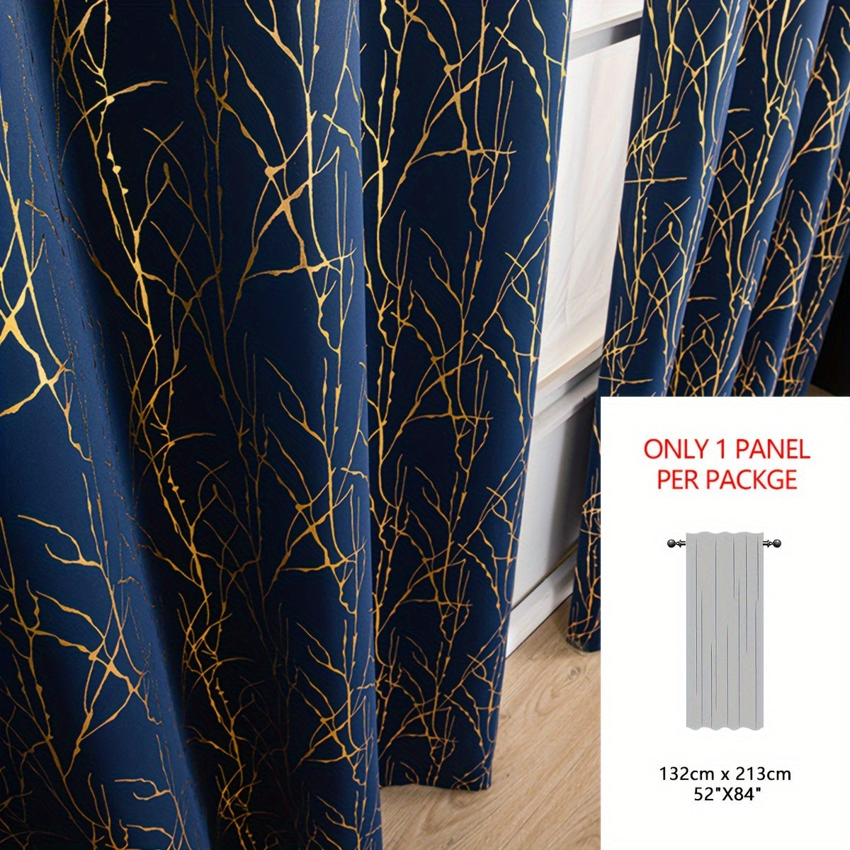 Rideau occultant à motifs branches dorées en polyester pour chambre