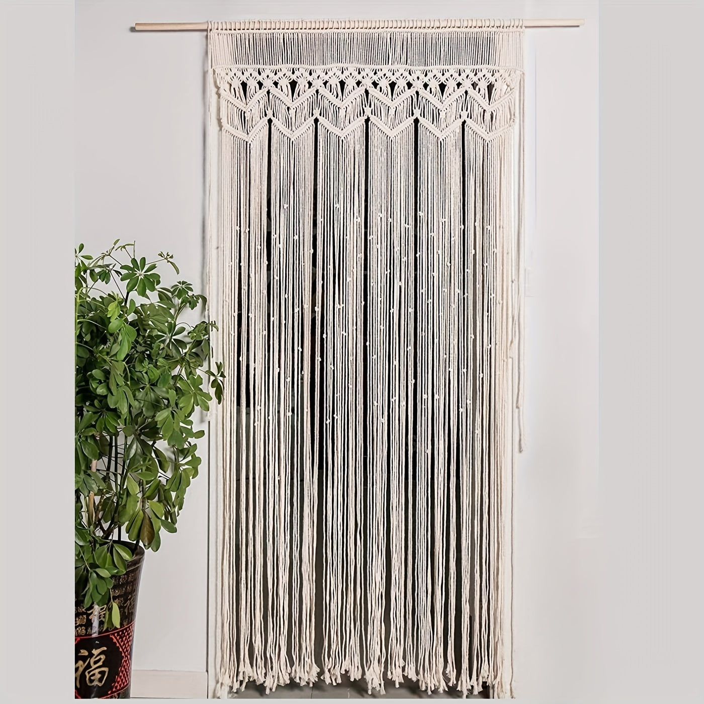 Rideau macramé bohème en coton ajouré pour porte ou fenêtre (1 panneau)