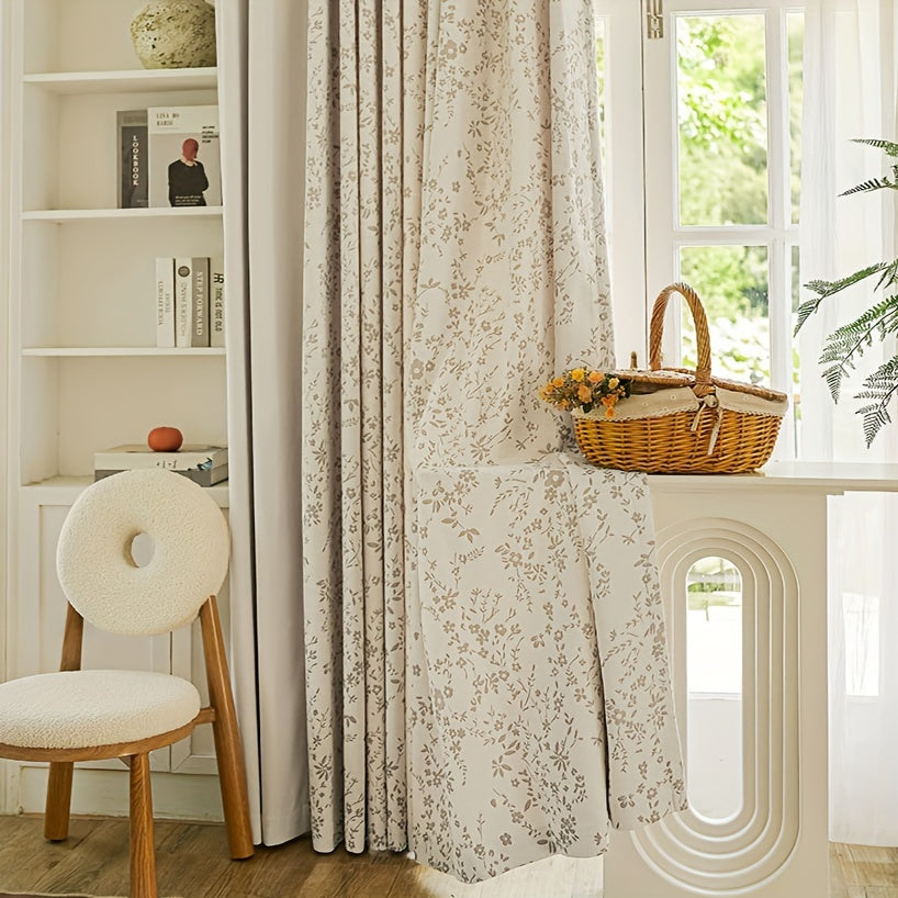 Rideau chenille jacquard crème à fleurs occultant 80 % pour salon