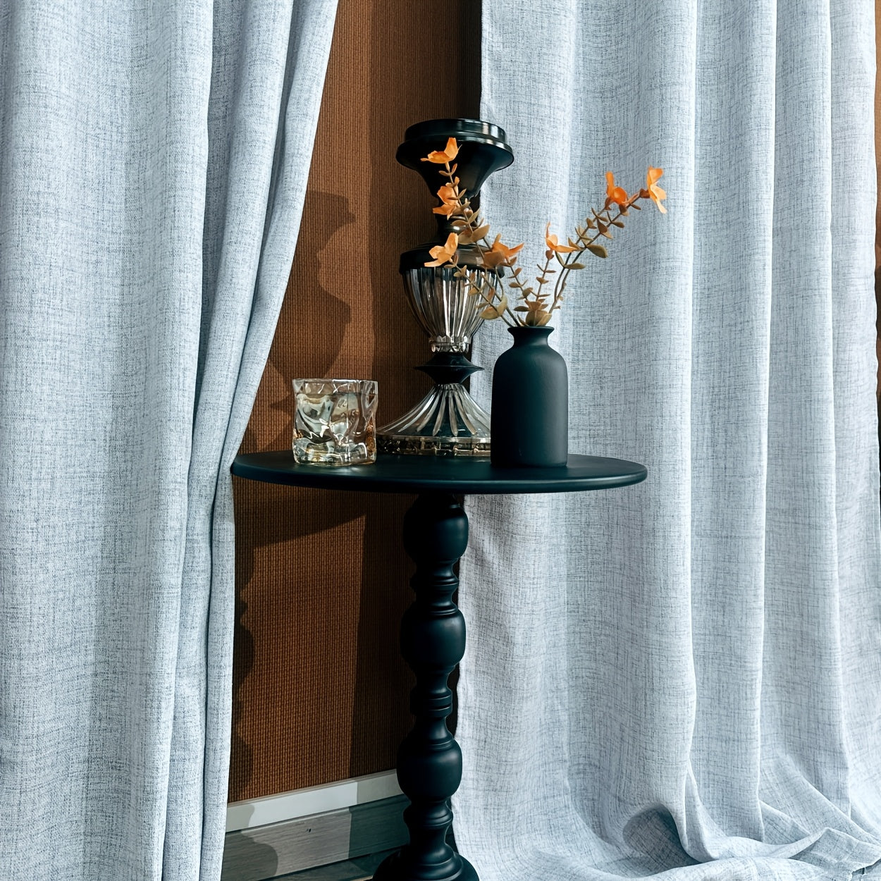 Rideaux tamisants effet lin unis en polyester pour salon et chambre (2 panneaux)