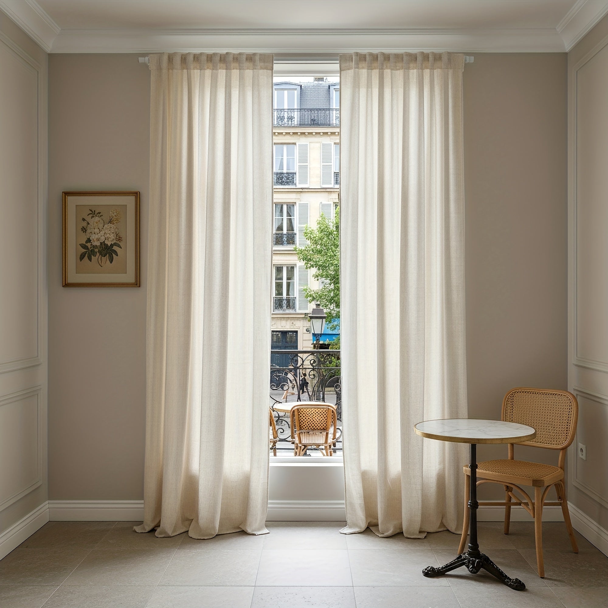 Rideaux tamisants effet lin polyester pour salon et chambre (2 panneaux)