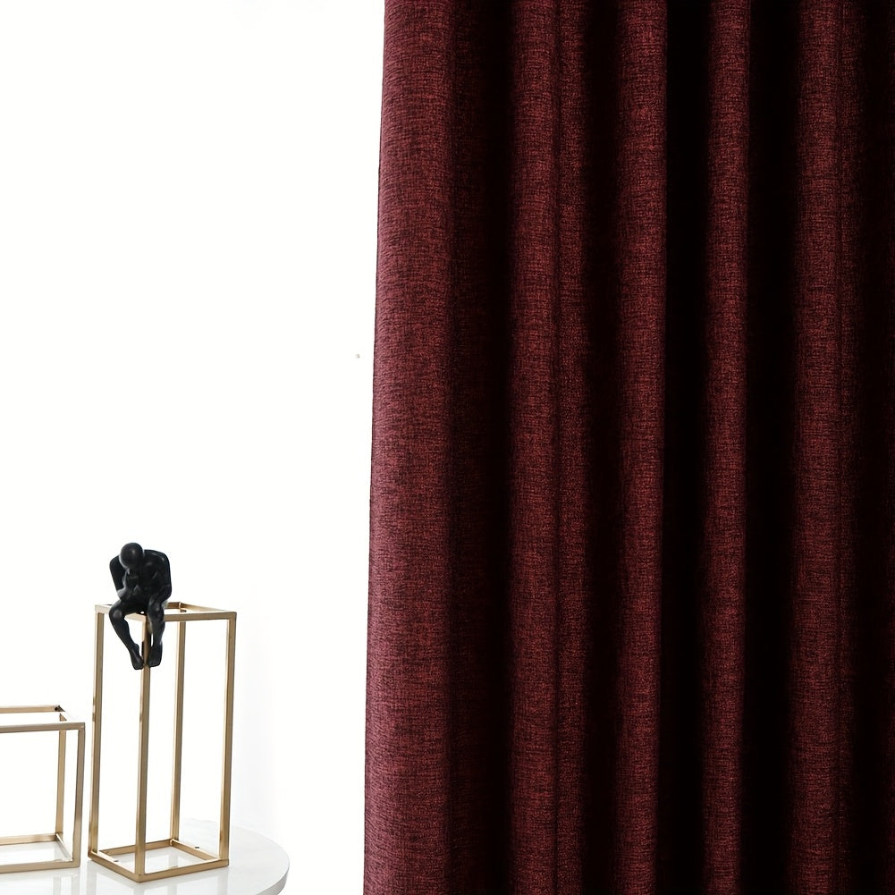 Rideaux rouge bordeaux effet lin à œillets en polyester (2 panneaux)