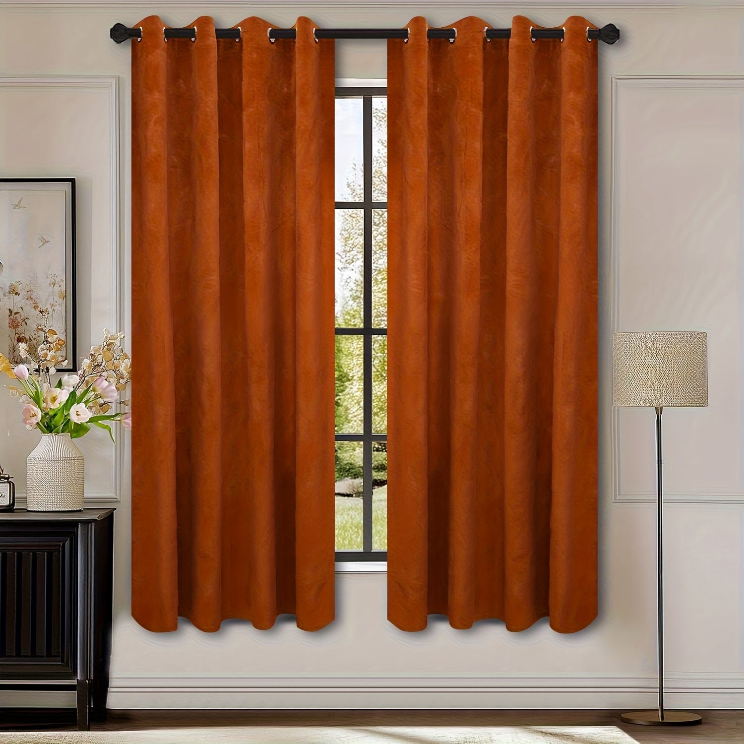 Rideaux velours tamisants unis en polyester avec œillets (2 panneaux)