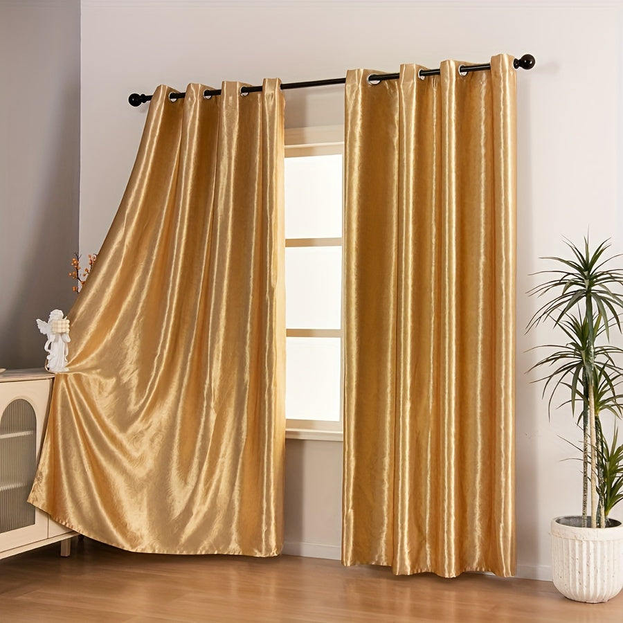 Rideaux occultants satin doré en polyester pour salon et chambre (2 panneaux)