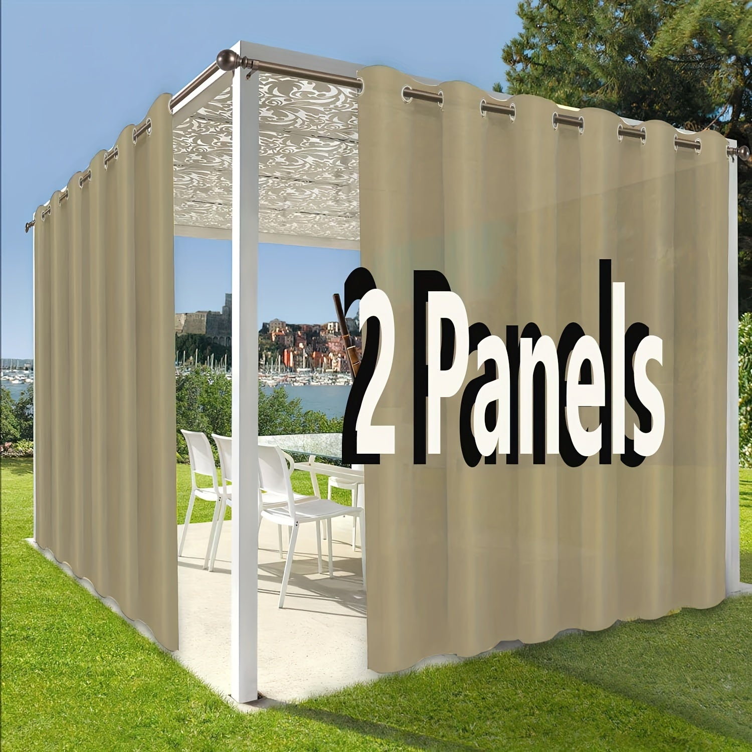 Rideaux extérieurs à œillets effet uni élégant pour pergola (2 panneaux)
