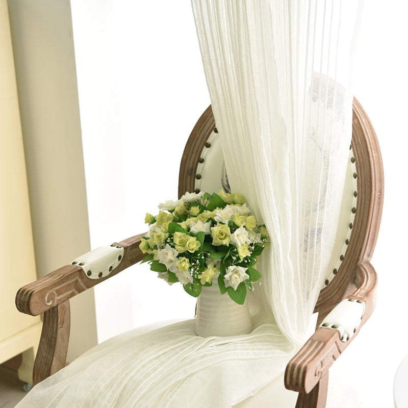 Rideau voilage blanc rayé léger en polyester pour salon et cuisine