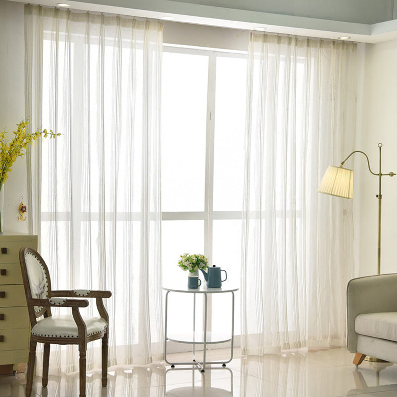 Rideau voilage blanc rayé léger en polyester pour salon et cuisine