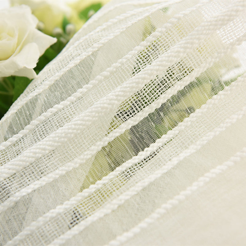 Rideau voilage blanc rayé léger en polyester pour salon et cuisine