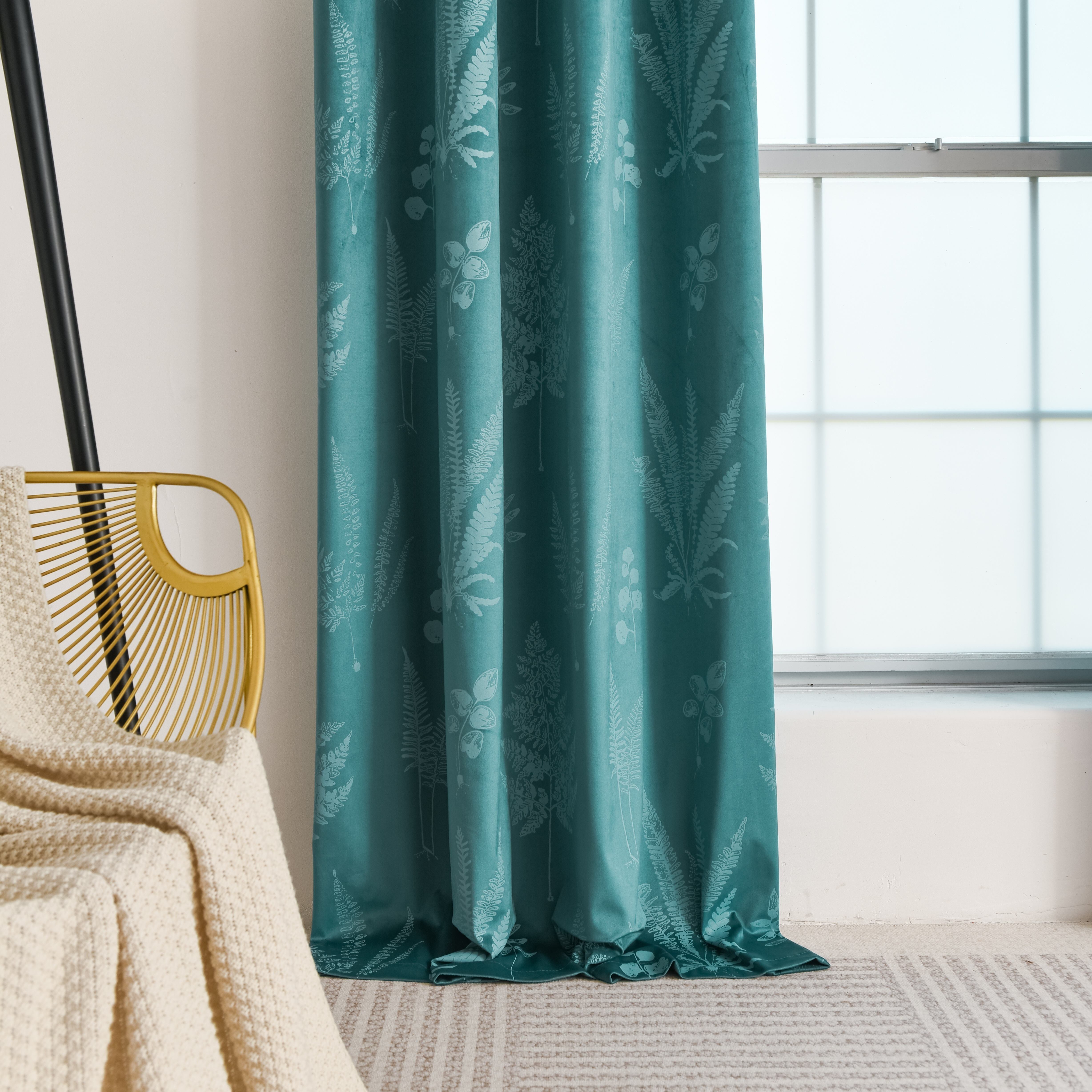 Rideau velours à œillets motif feuillage isolant thermique