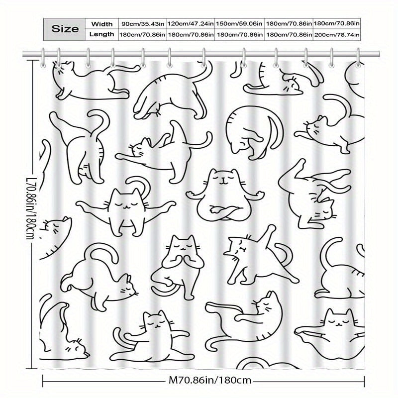 Rideau de douche en polyester imperméable motif chats minimaliste