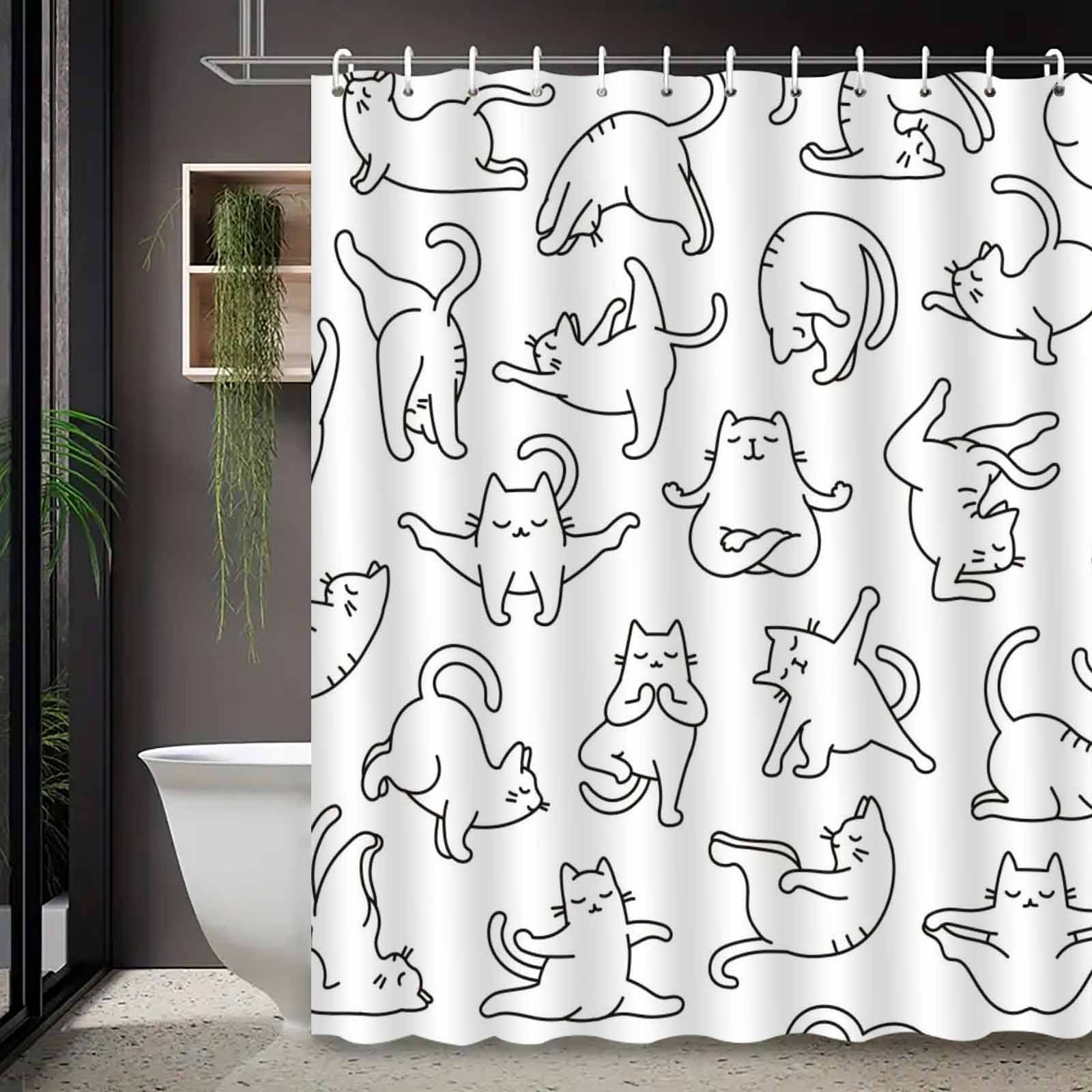 Rideau de douche en polyester imperméable motif chats minimaliste