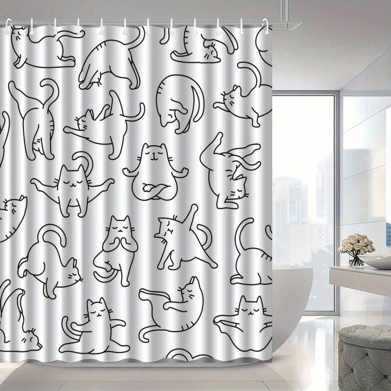 Rideau de douche en polyester imperméable motif chats minimaliste