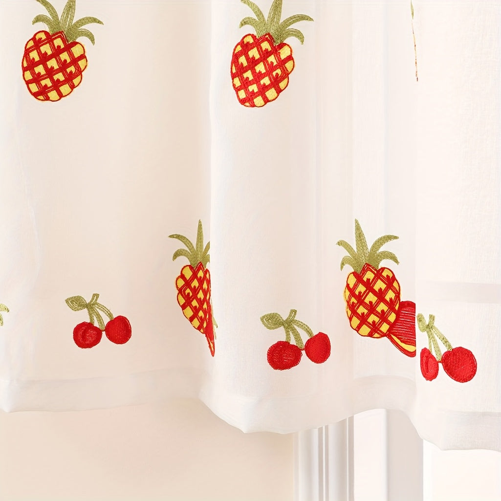Rideaux cuisine brodés fruits double épaisseur en polyester (2 panneaux)