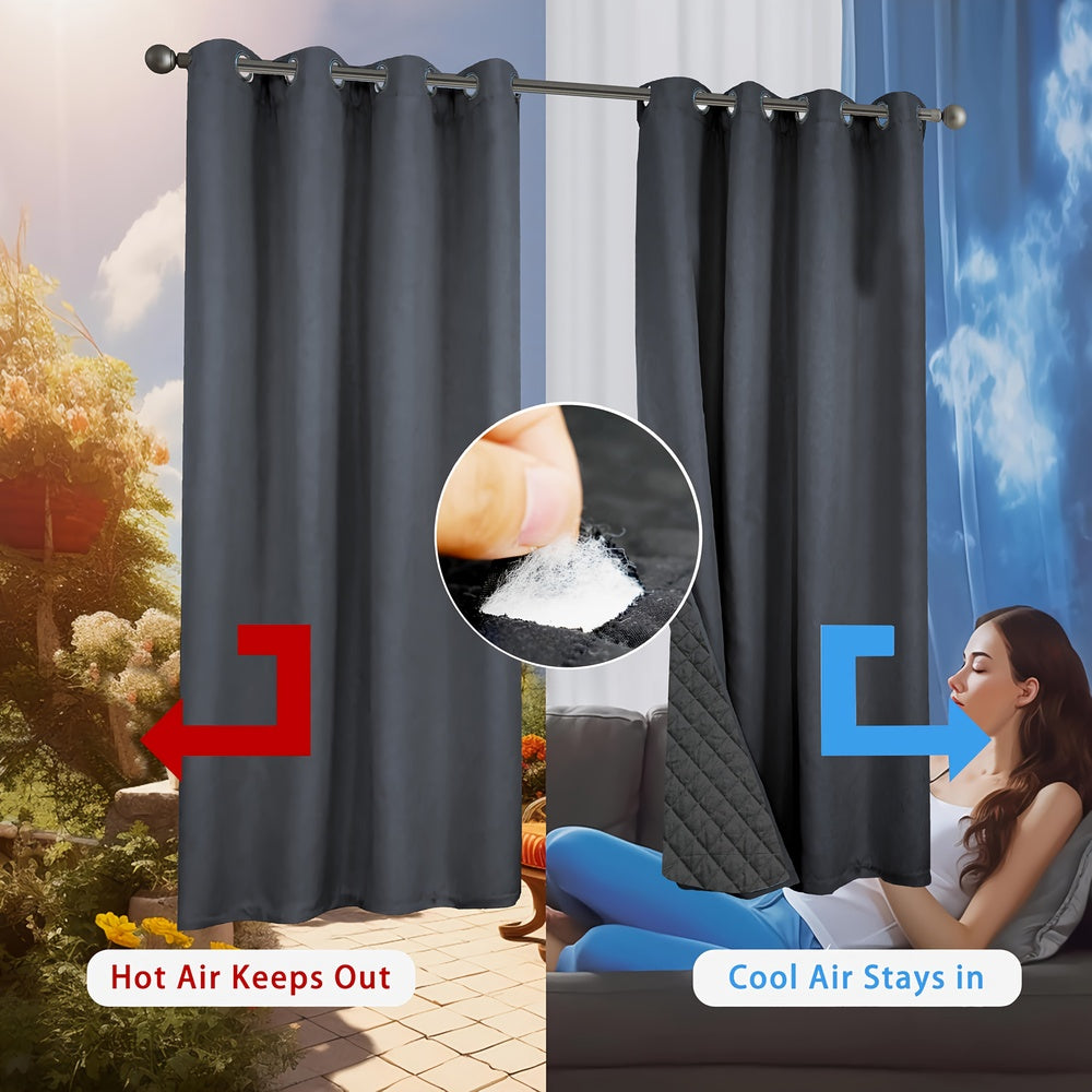 Rideaux occultants thermiques matelassés double couche – 2 panneaux