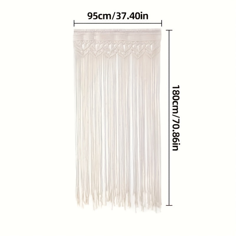 Rideau macramé bohème en coton 95x180 cm pour porte et séparation (1 panneau)
