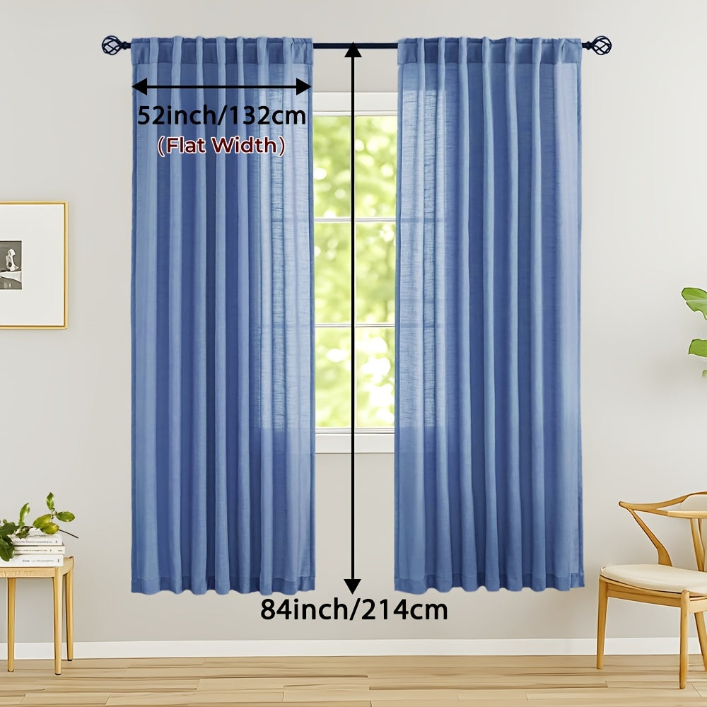 Rideaux voilage lin mélangé semi-transparents style classique (2 Panneaux)