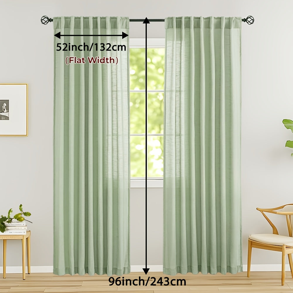 Rideaux voilage lin mélangé semi-transparents style classique (2 Panneaux)