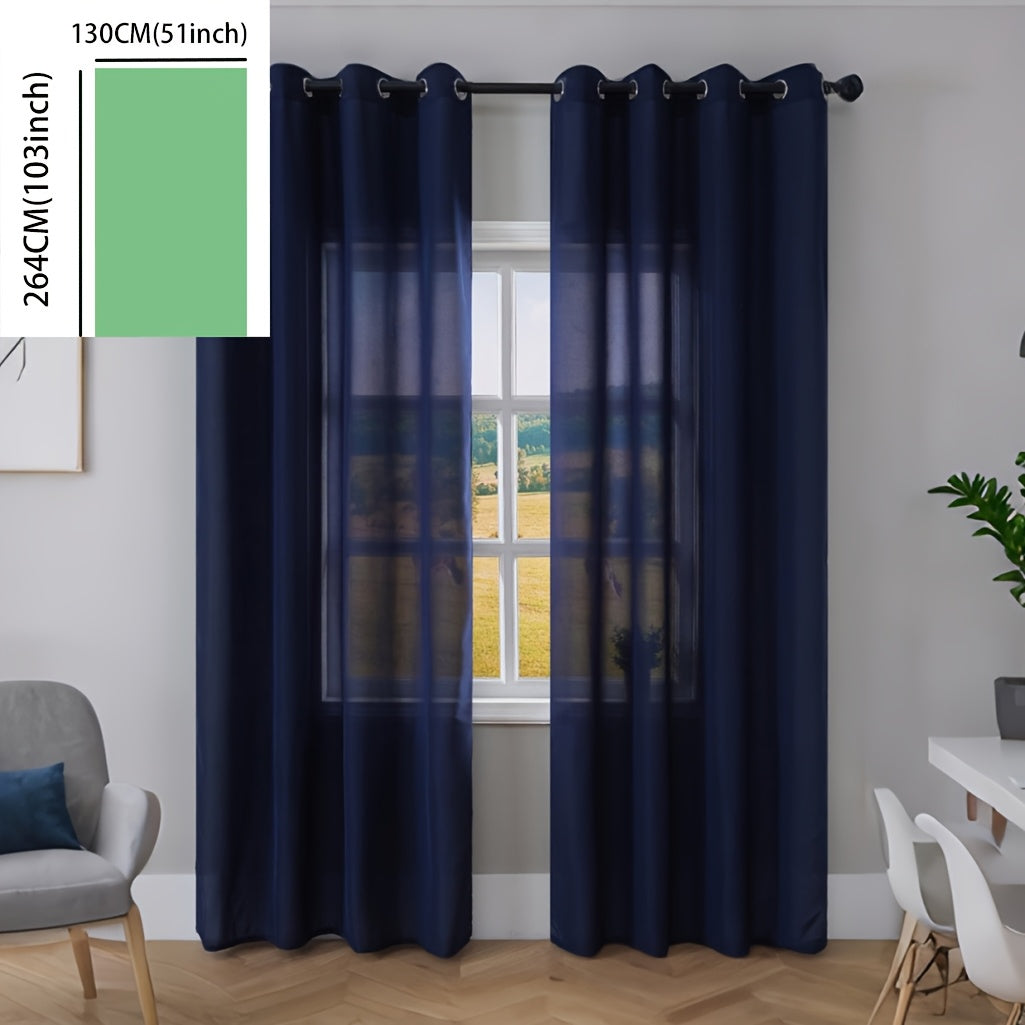 Rideaux voilage bleu marine tamisants à œillets (2 panneaux)