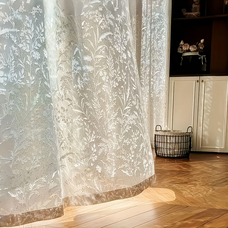Rideaux en dentelle brodée style français semi-voilés (2 panneaux)