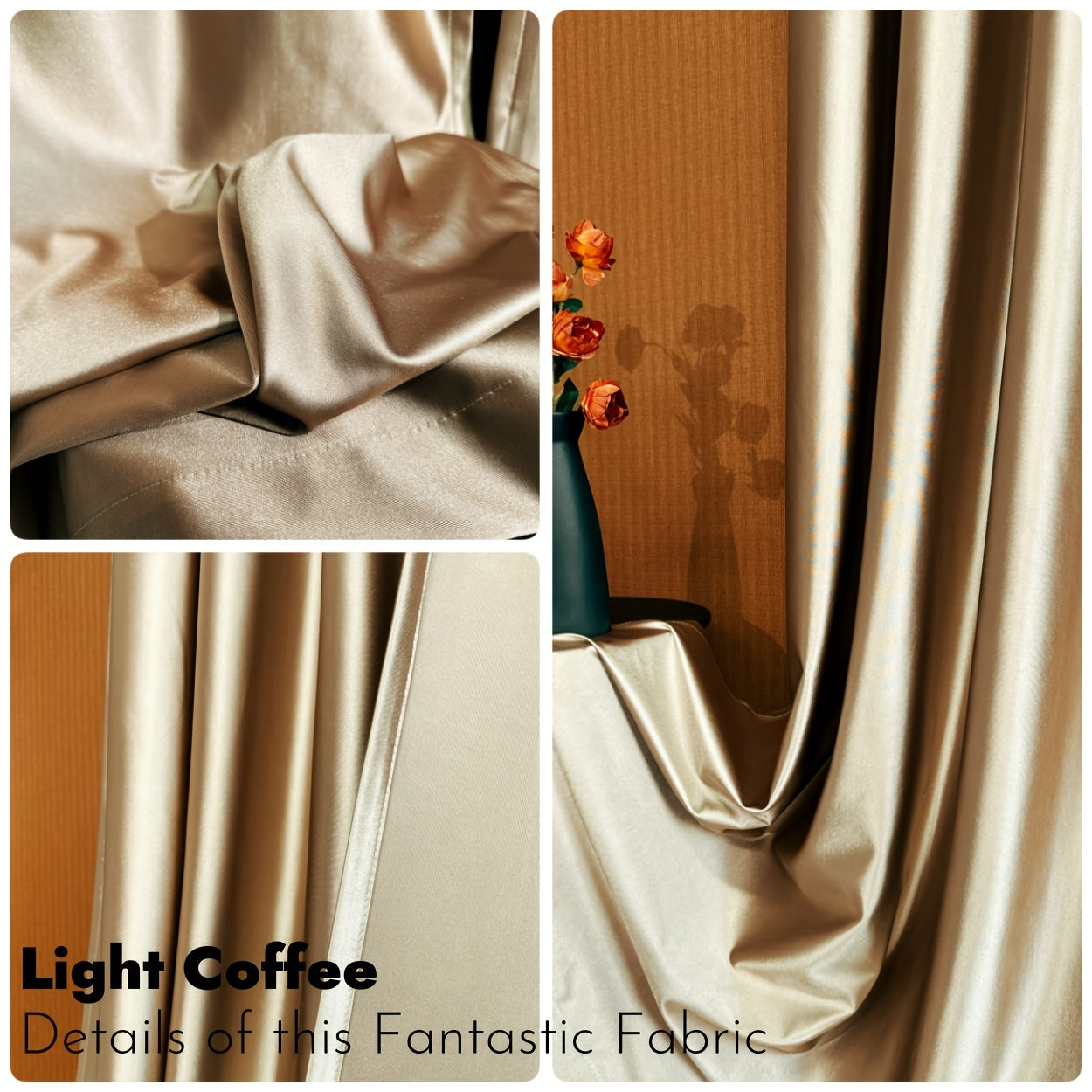 Rideaux semi-occultants brillants polyester pour salon et chambre (2 panneaux)