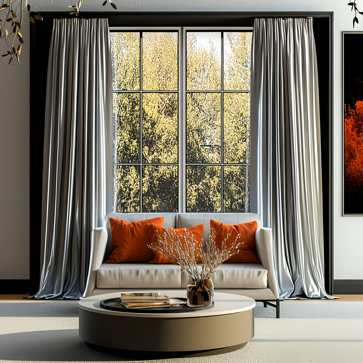 Rideaux semi-occultants brillants polyester pour salon et chambre (2 panneaux)
