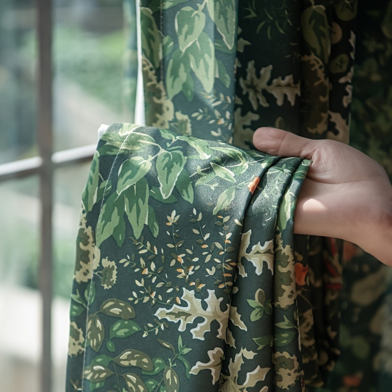 Rideaux occultants imprimé feuilles vert forêt en polyester (2 panneaux)