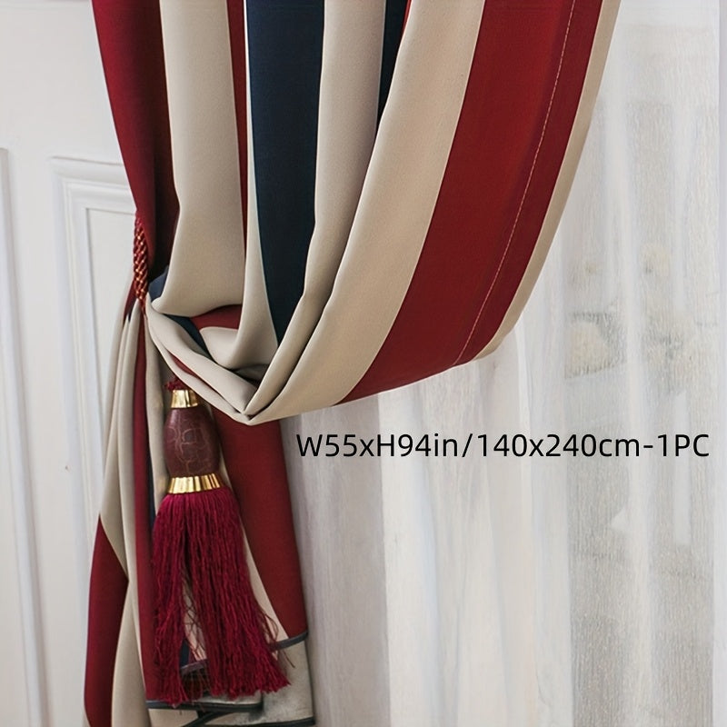 Rideau à rayures rouge bleu style méditerranéen en polyester (1 panneau)