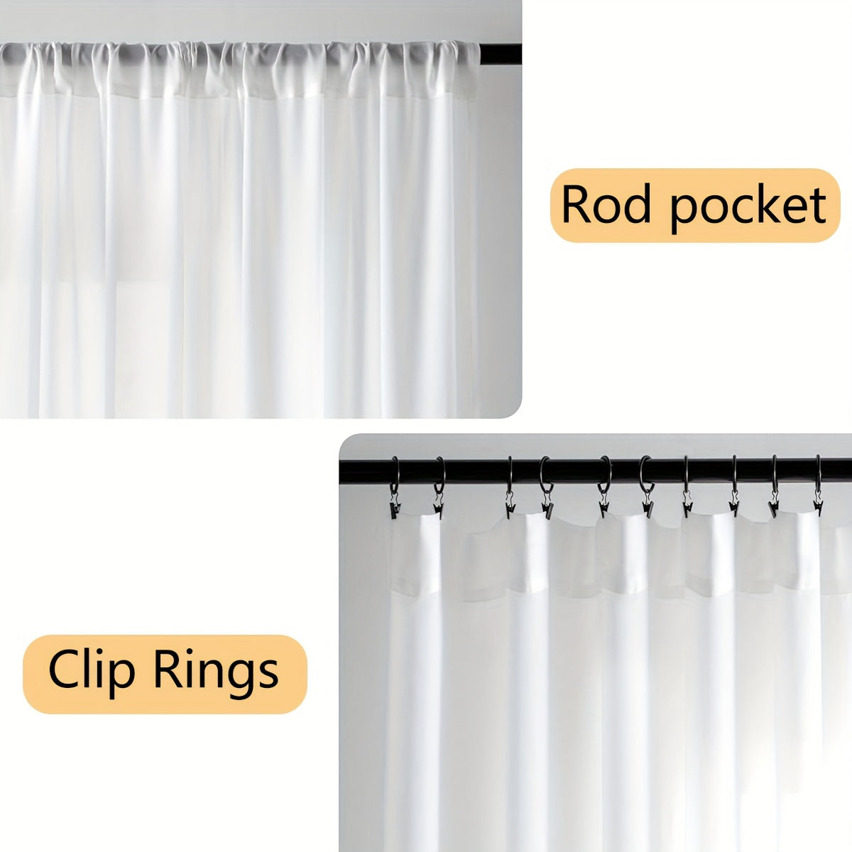 Rideaux voilage blanc semi-opaque à poche tringle pour fenêtre et porte-fenêtre (2 panneaux)