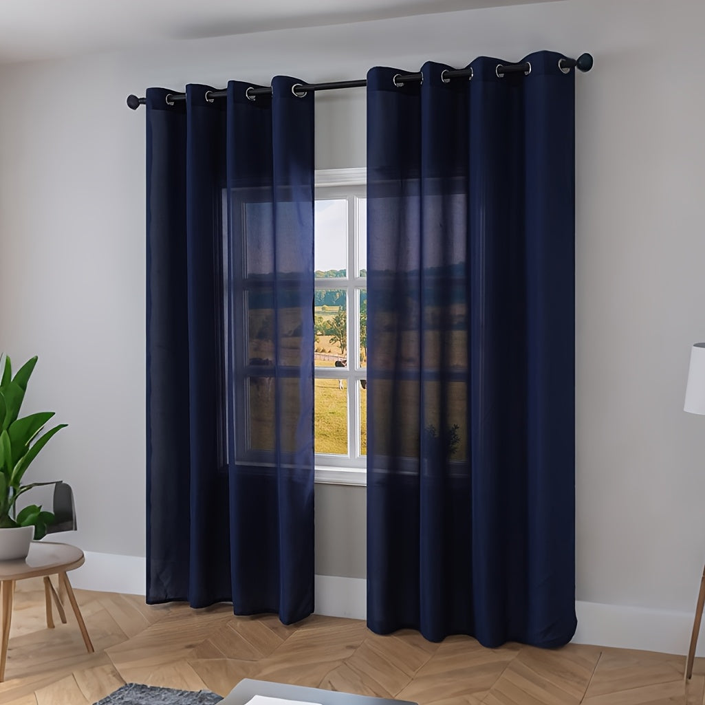 Rideaux voilage bleu marine tamisants à œillets (2 panneaux)