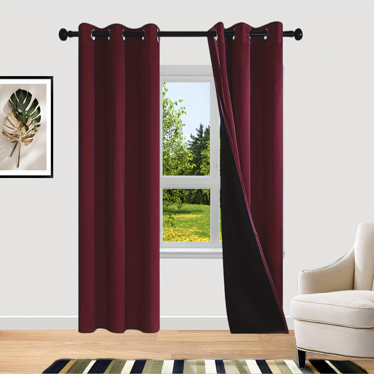 Rideaux occultants 100 % blackout à œillets en polyester pour chambre et salon - 2 pièces