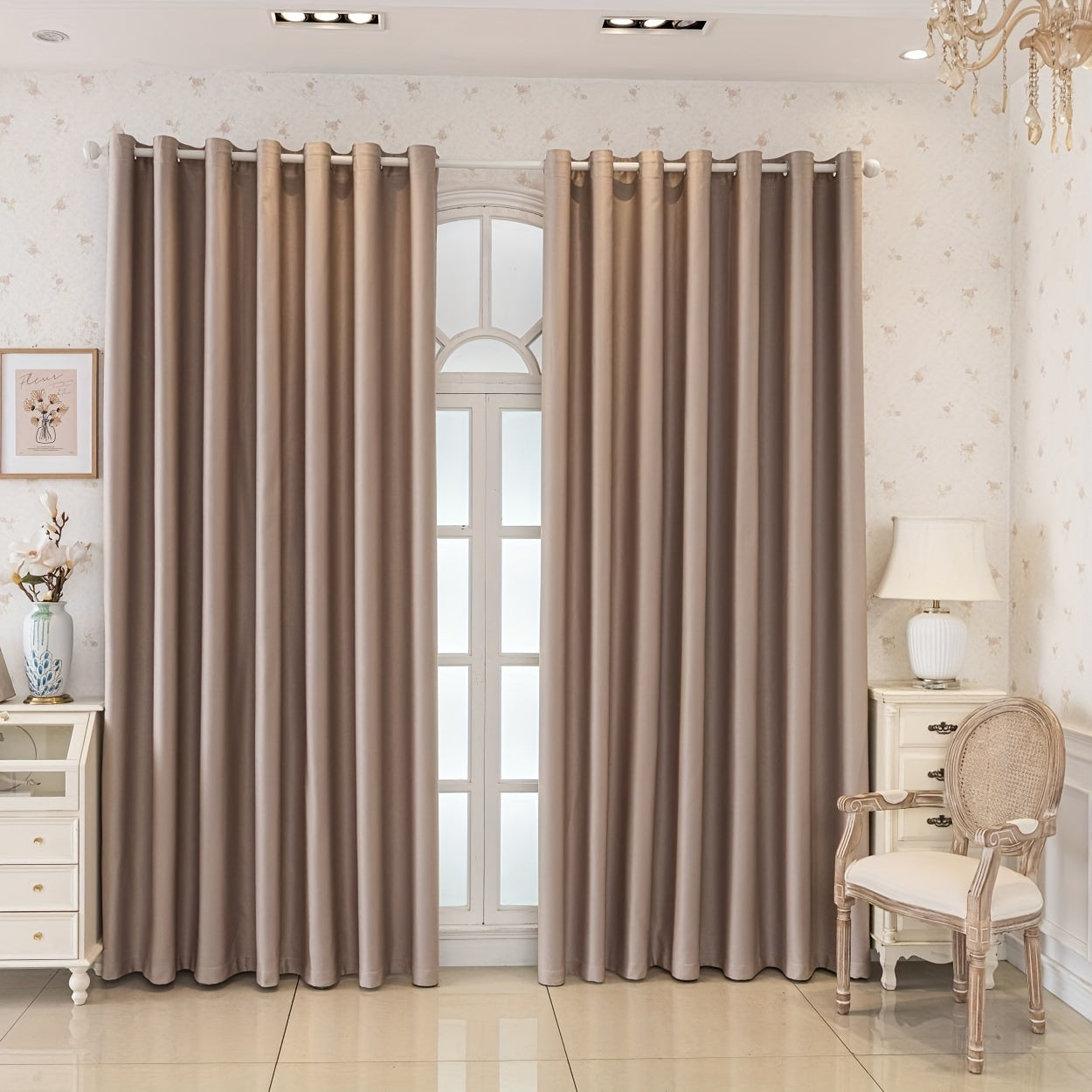Rideaux occultants crème en polyester pour chambre et salon (2 panneaux)