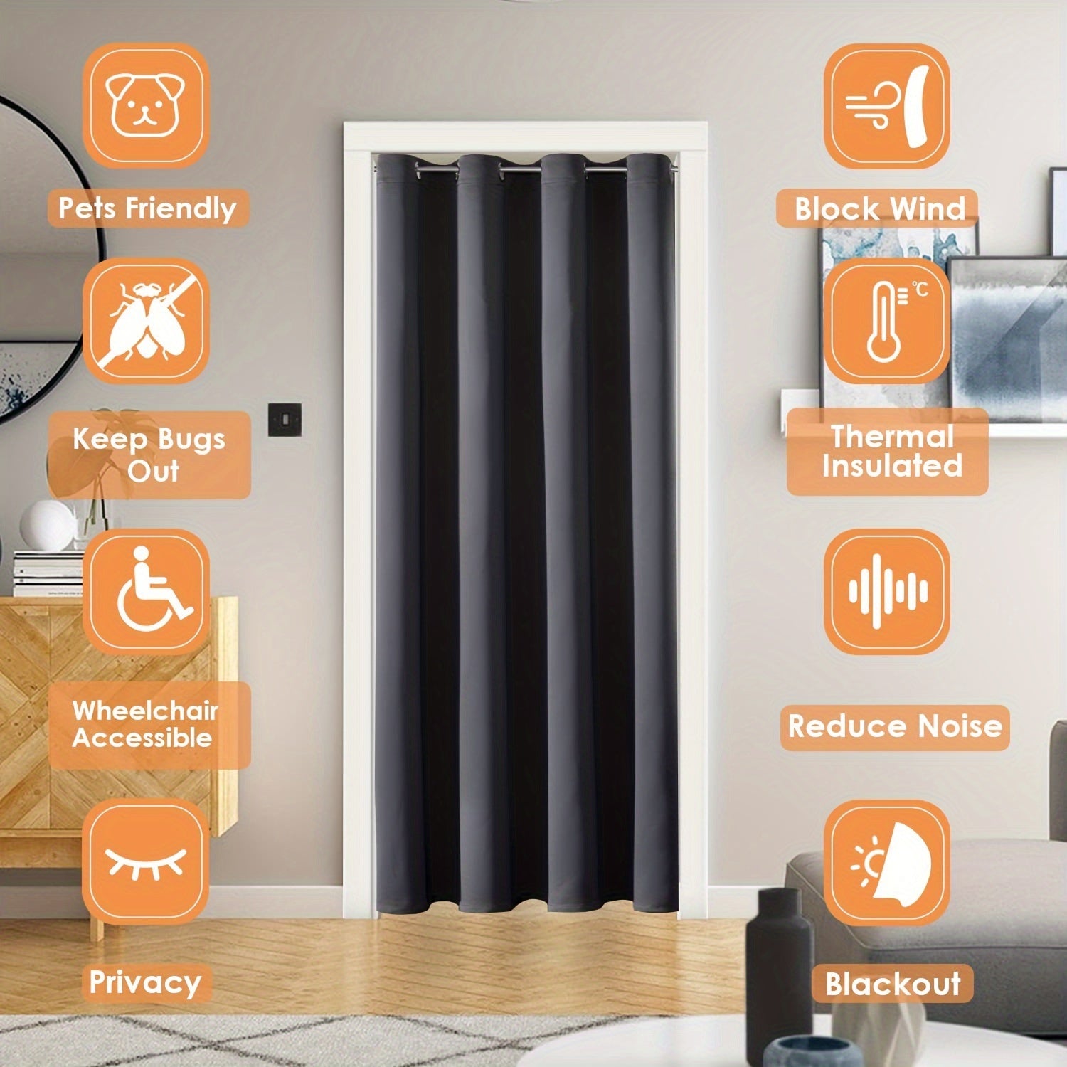 Rideau occultant thermique pour porte et placard – 1 panneau avec œillets