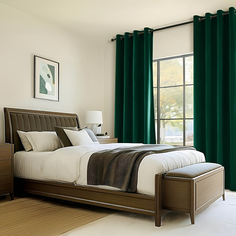 Rideaux velours tamisants unis en polyester avec œillets (2 panneaux)