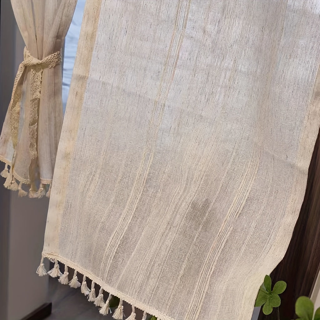Rideau de porte japonais effet lin à rayures semi-transparent (2 panneaux)