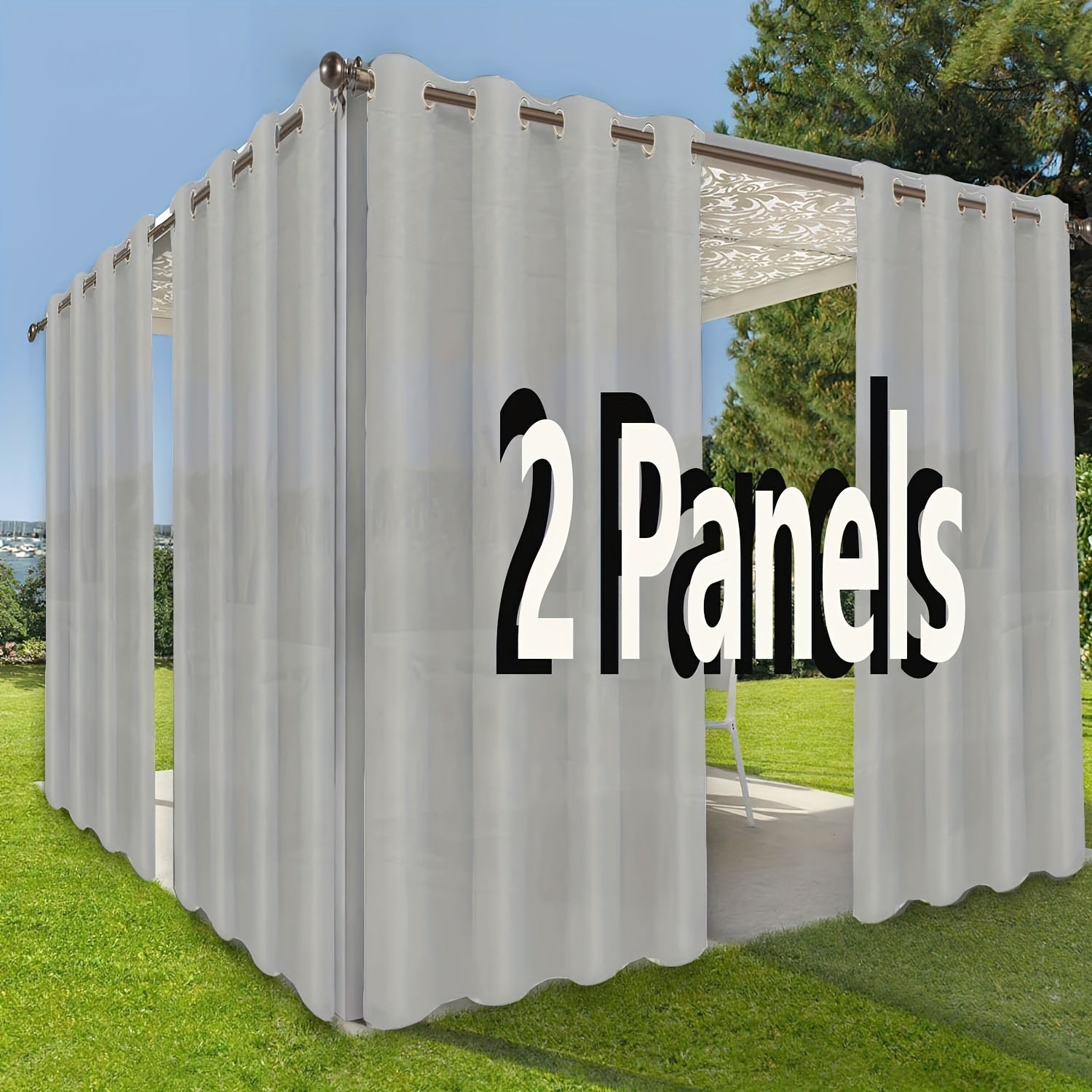 Rideaux extérieurs à œillets effet uni élégant pour pergola (2 panneaux)