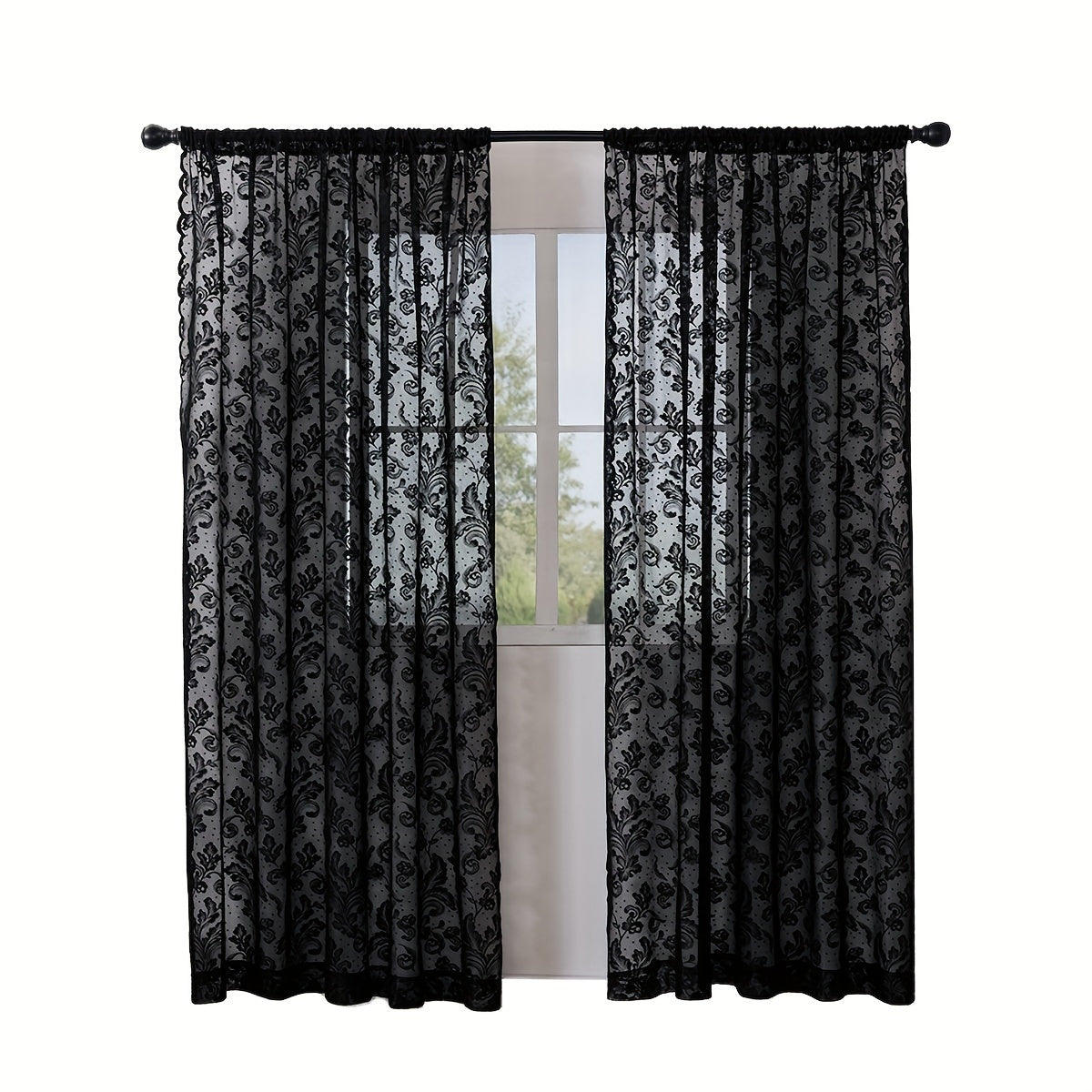 Rideaux voilages romantiques noirs – 2 panneaux à passe-tringle