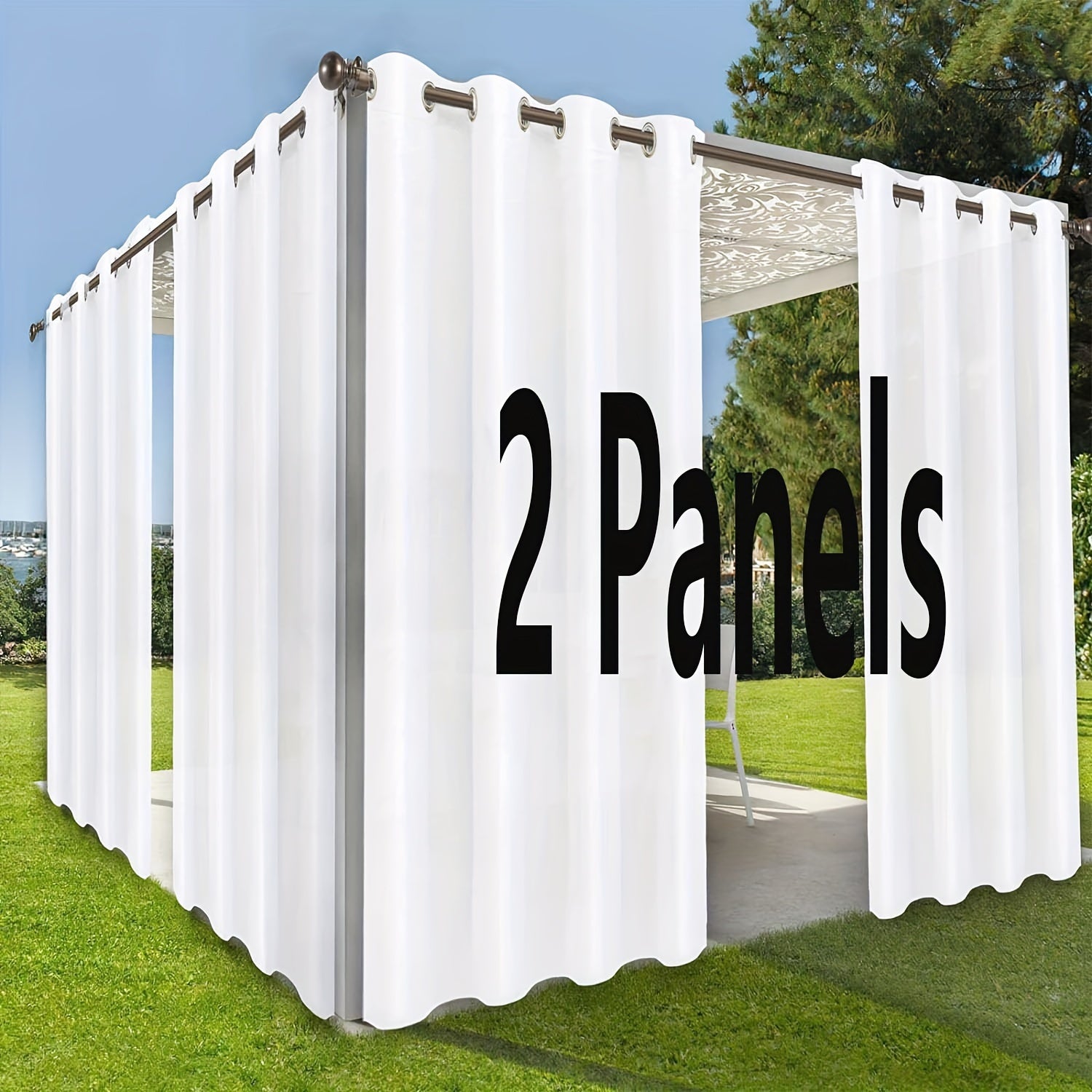 Rideaux extérieurs à œillets effet uni élégant pour pergola (2 panneaux)