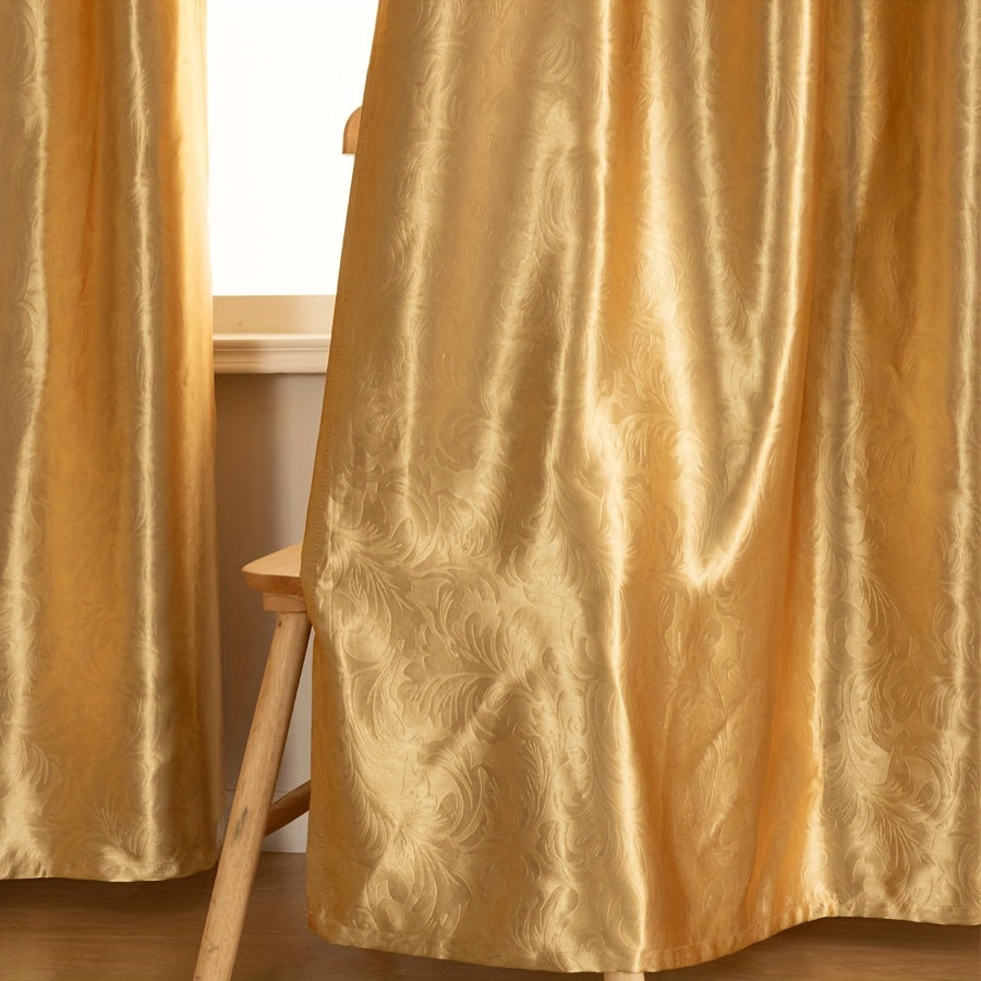Rideaux occultants satin doré en polyester pour salon et chambre (2 panneaux)