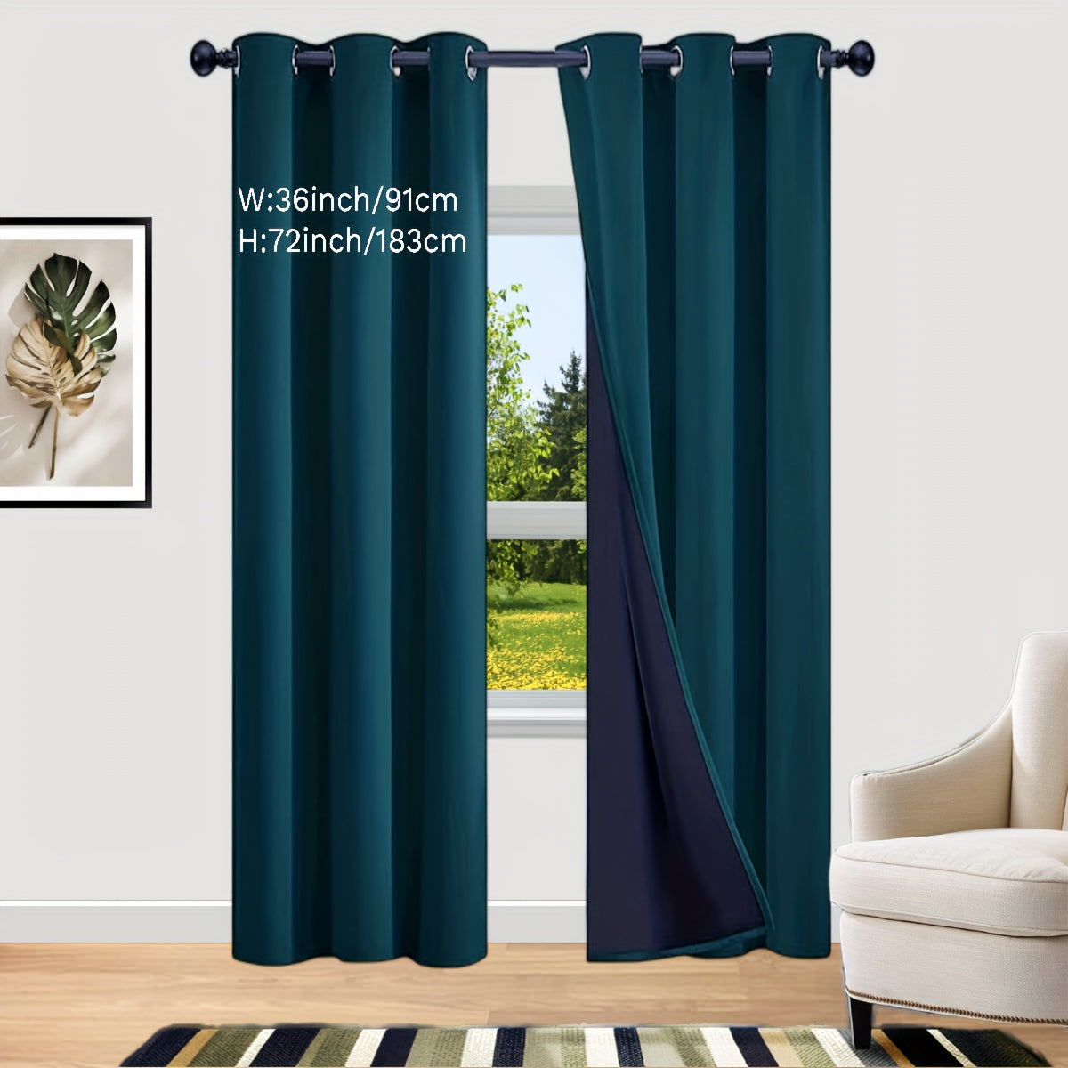 Rideaux occultants 100 % blackout à œillets en polyester pour chambre et salon - 2 pièces